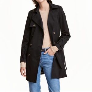 H&M black double breasted trench coat